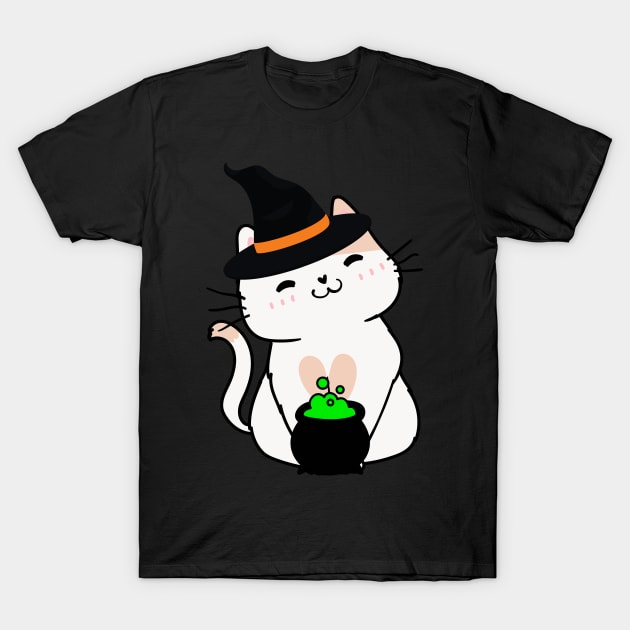 Cute white cat is a witch T-Shirt by Pet Station